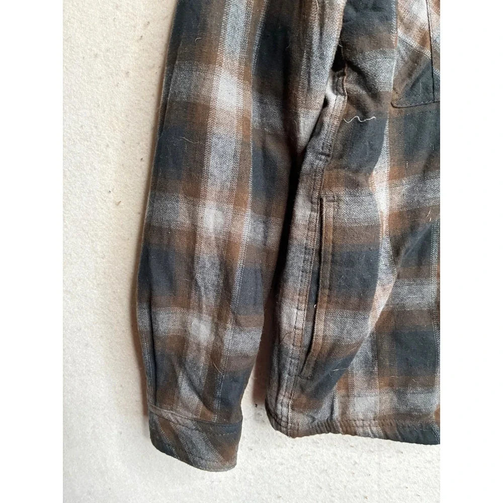 Boston Traders Mens Plaid Flannel Shirt Jacket Sherpa Lined Brown Gray Size M